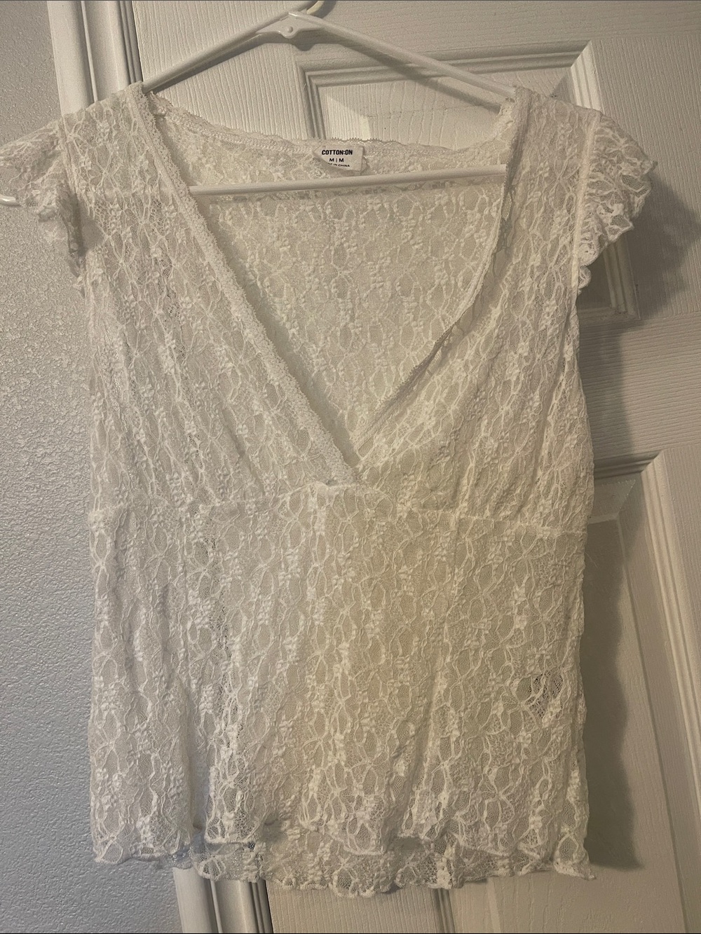 Cotton On White Lace V-Neck Cap Sleeve Top